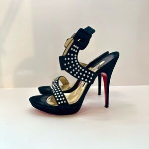 Luciano Padovan Black Suede Studded Heel Sandals – Size 6- Made in Italy